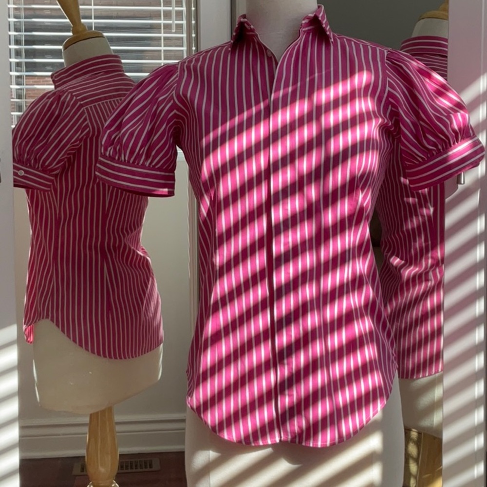 NWOT Women's Ralph Lauren Pink and White Striped Button Down Blouse / Size 4